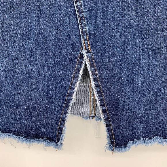 Madewell‎ Size 26 Stretch Denim Pegged Skirt Cutout Edition Raw Hem Medium Wash - Picture 3 of 9